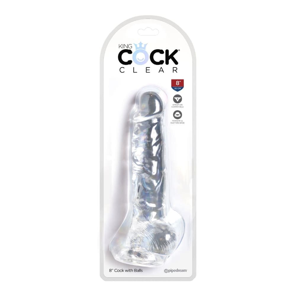 King Cock Clear Дилдо с тестиси, прозрачно 8 инча