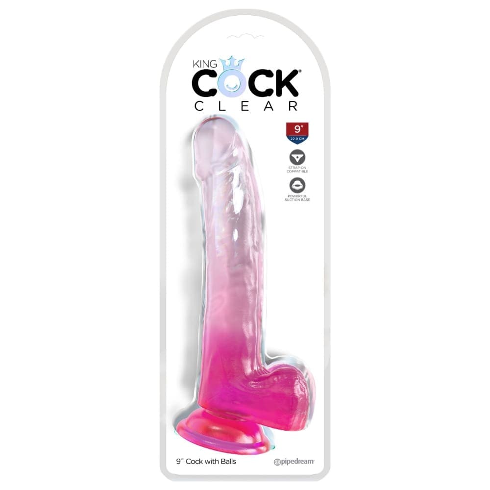 King Cock Clear Дилдо с тестиси, розов 9 инча