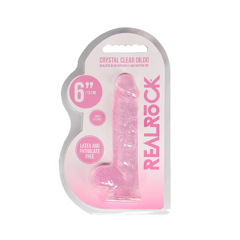 Realrock Crystal Clear Дилдо, розово 6 инча